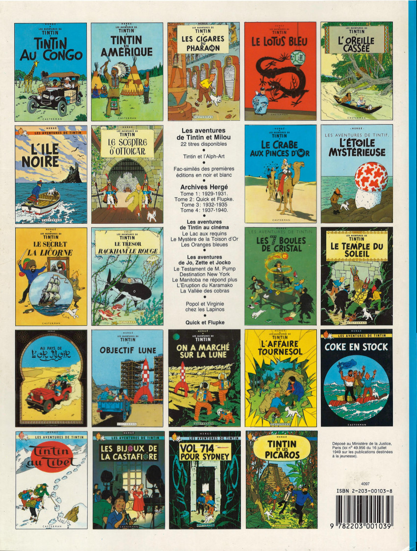 Verso de l'album Tintin Tome 4 Les Cigares du Pharaon