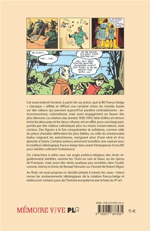 Verso de l'album Hergé, Franquin, le chevalier et le missionnaire BD franco-belge, politique et religion