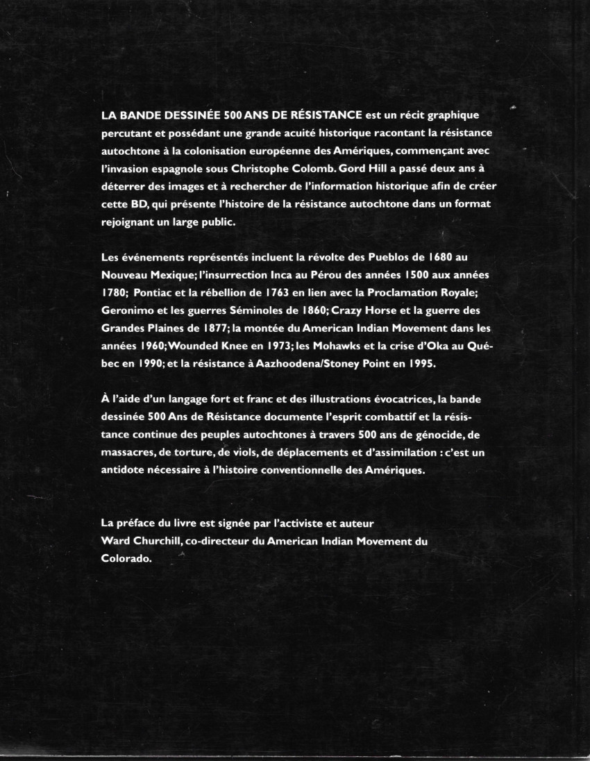 Verso de l'album 500 ans de résistance autochtone