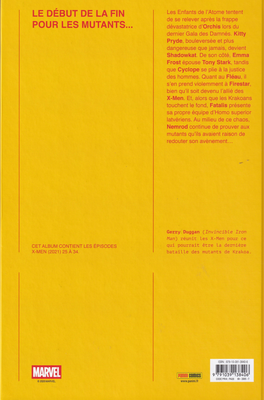 Verso de l'album X-men Vol. 3 Pendant que le monde brule