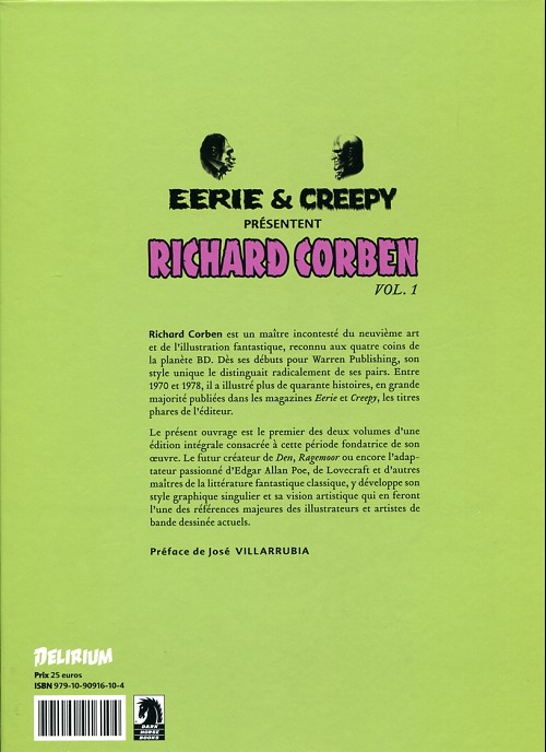 Verso de l'album Eerie et Creepy présentent Richard Corben Vol. 1