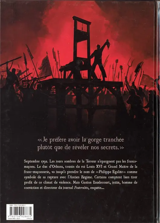 Verso de l'album Fraternités Tome 1 1792, l'ordre guillotiné