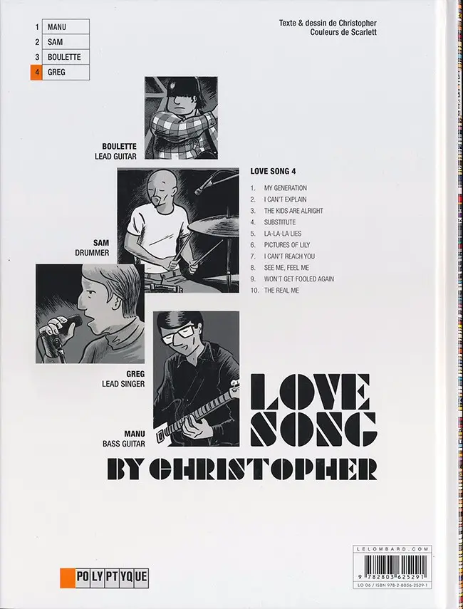 Verso de l'album Love Song Tome 4 Greg