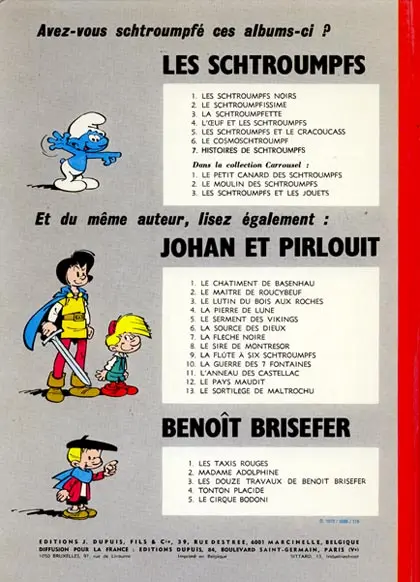 Verso de l'album Les Schtroumpfs Tome 8 Histoires de Schtroumpfs
