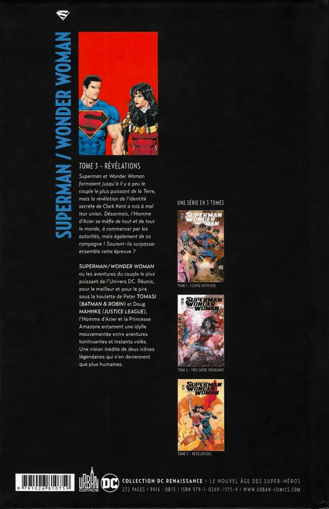 Verso de l'album Superman/Wonder Woman Tome 3 Révélations