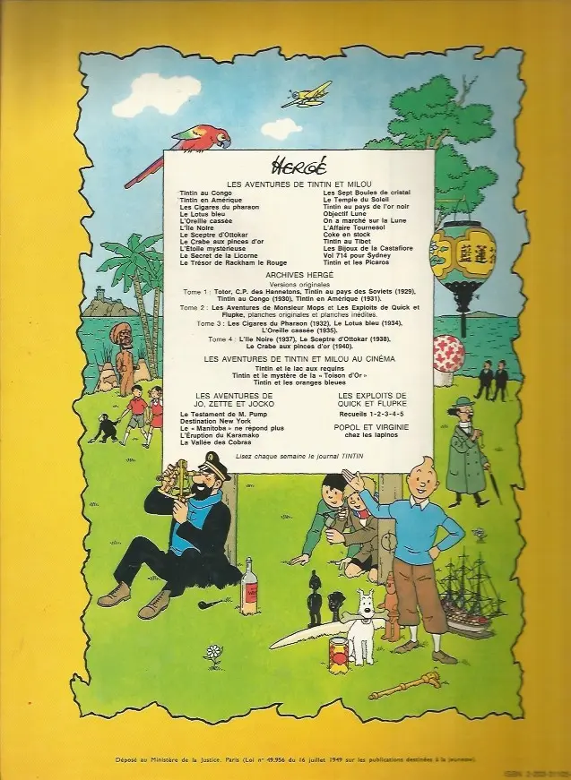 Verso de l'album Les Aventures de Jo, Zette et Jocko Tome 5 La vallée des cobras