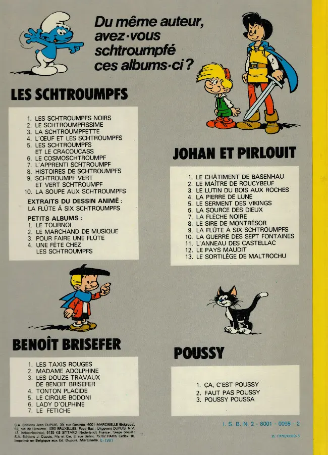 Verso de l'album Johan et Pirlouit Tome 4 La pierre de lune