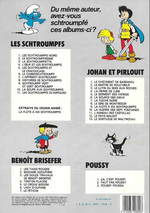 Verso de l'album Johan et Pirlouit Tome 10 La guerre des 7 fontaines