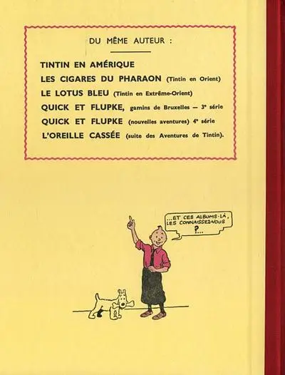 Verso de l'album Tintin Tome 2 Tintin au Congo