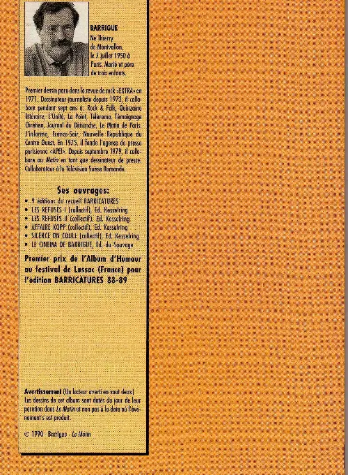 Verso de l'album Barricatures Tome 9 Une année à traits tirés, mars 89 - février 90