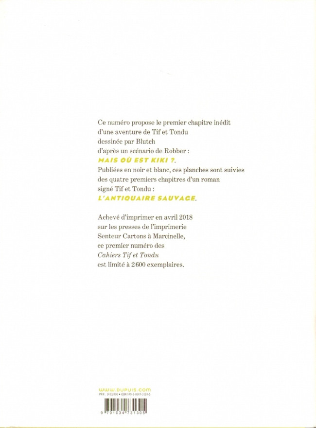 Verso de l'album Cahiers Tif et Tondu 1