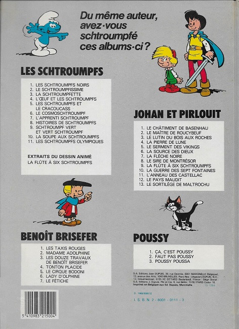 Verso de l'album Les Schtroumpfs Tome 4 L'œuf et les Schtroumpfs