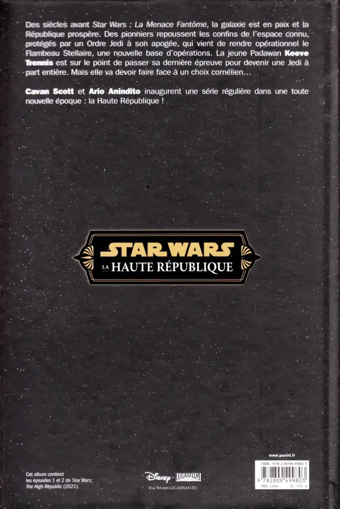 Verso de l'album Star Wars - La Haute République Phase I Tome 1 Ordalie