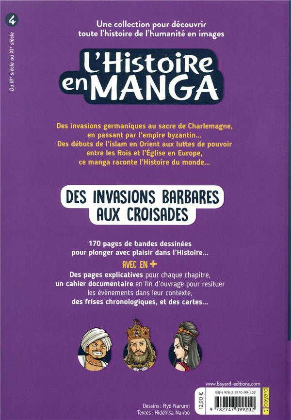 Verso de l'album L'histoire en manga 4 Des invasions barbares aux croisades