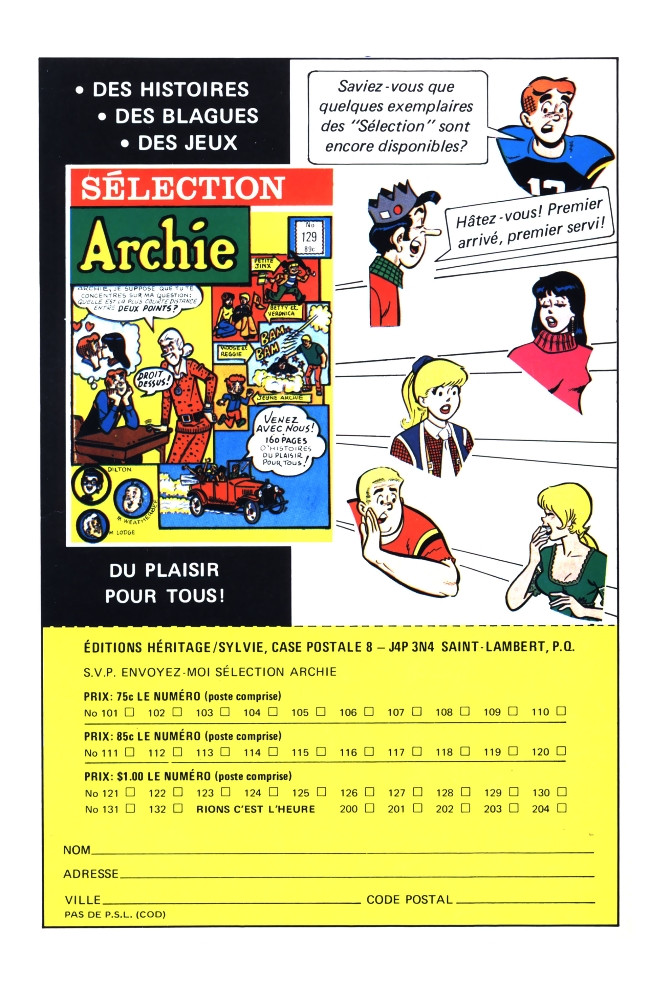 Verso de l'album Les copains et copines d'Archie N° 3 Zone des clones