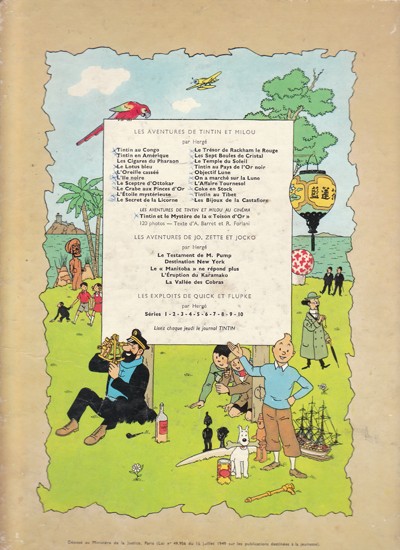 Verso de l'album Tintin Tome 13 Les 7 boules de cristal