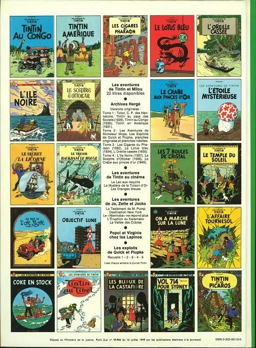 Verso de l'album Tintin Tome 11 Le Secret de la Licorne