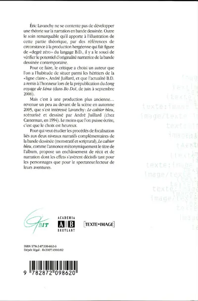 Verso de l'album Étude du Cahier bleu d'André Juillard Une approche narratologique de la bande dessinée