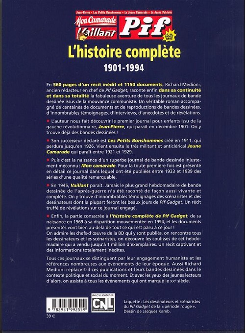 Verso de l'album Mon Camarade, Vaillant, Pif Gadget L'histoire complète 1901-1994