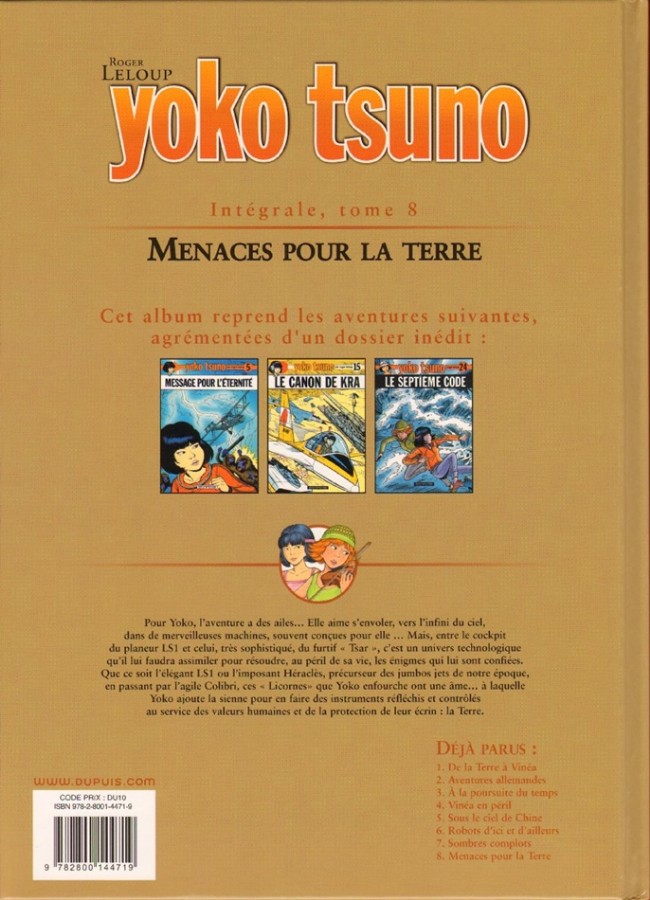 Verso de l'album Yoko Tsuno Intégrale Tome 8 Menaces pour la terre