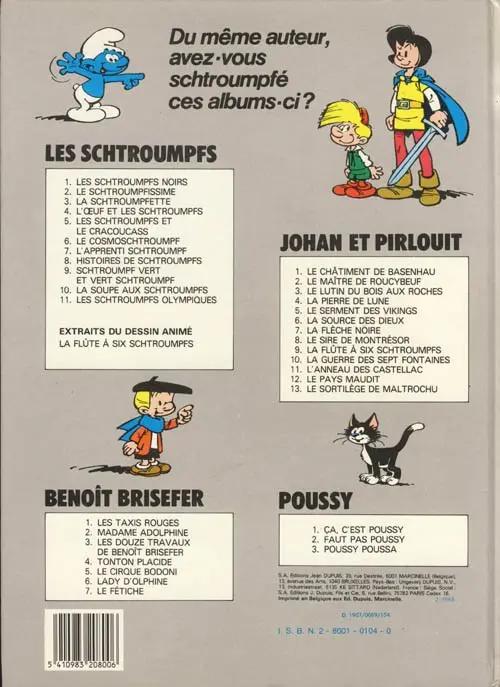 Verso de l'album Johan et Pirlouit Tome 10 La guerre des 7 fontaines