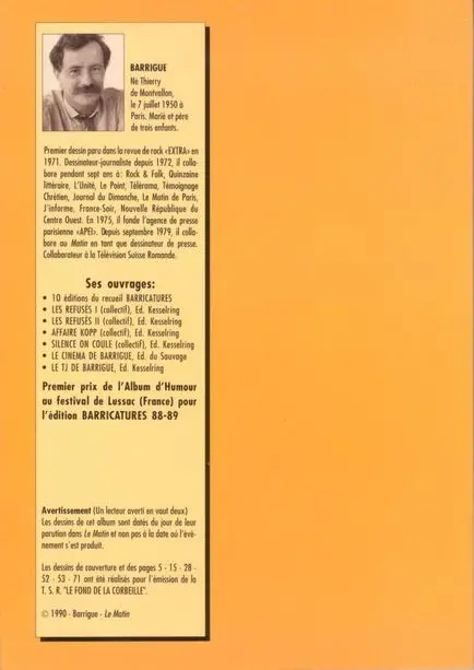 Verso de l'album Barricatures Tome 10 L'Année 1990 à traits tirés