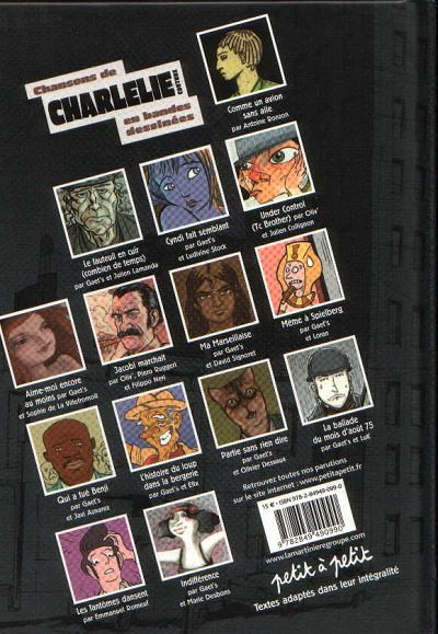 Verso de l'album Chansons en Bandes Dessinées Chansons de Charlélie Couture en bandes dessinées