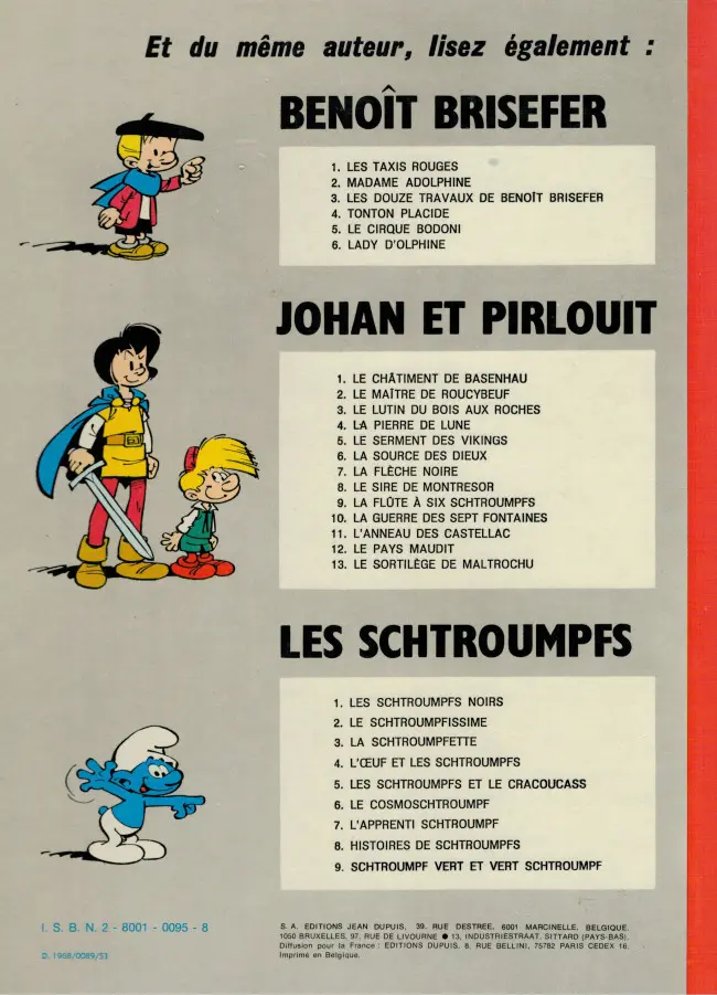Verso de l'album Johan et Pirlouit Tome 1 Le châtiment de Basenhau