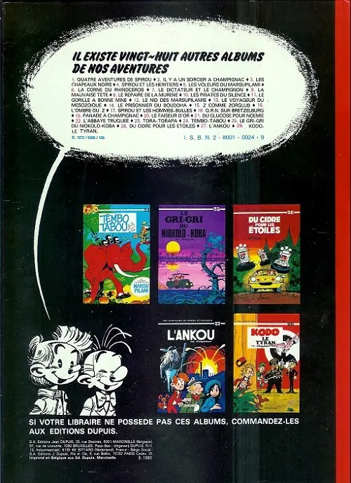 Verso de l'album Spirou et Fantasio Tome 22 L'abbaye truquée
