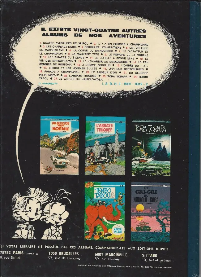 Verso de l'album Spirou et Fantasio Tome 17 Spirou et les hommes-bulles