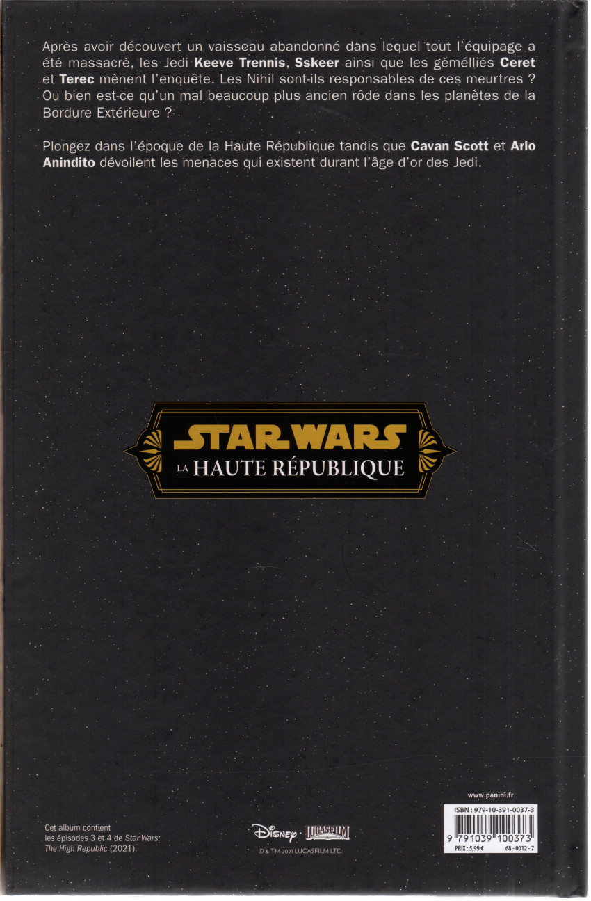 Verso de l'album Star Wars - La Haute République Tome 2 Dans les profondeurs