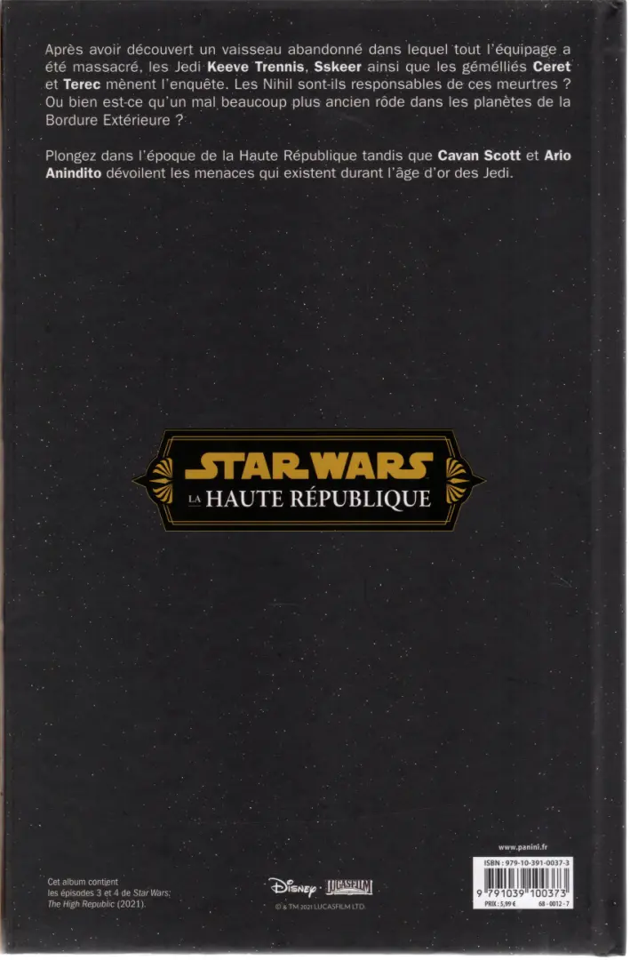 Verso de l'album Star Wars - La Haute République Phase I Tome 2 Dans les profondeurs