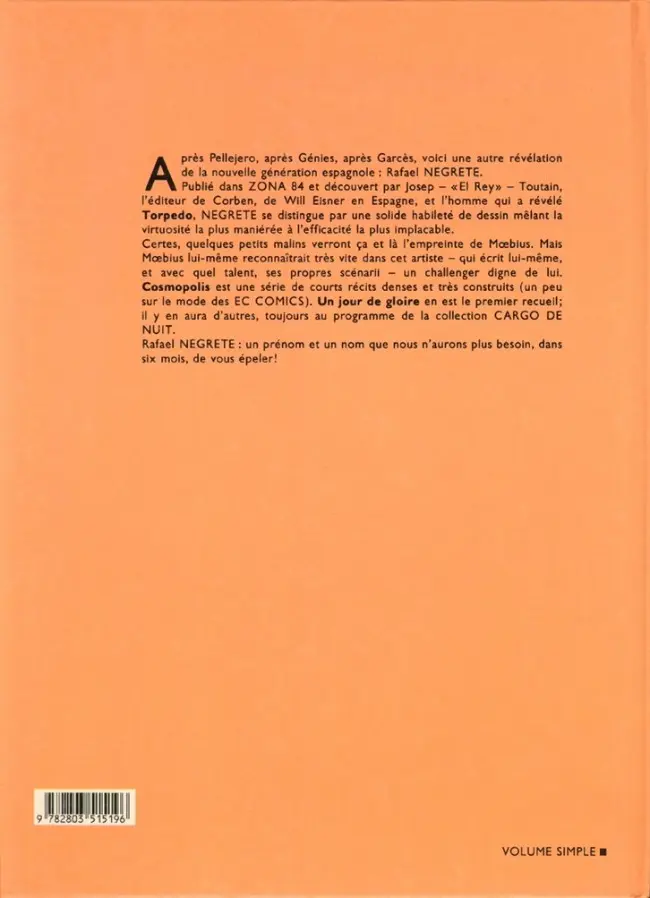 Verso de l'album Cosmopolis Tome 1 Un jour de gloire