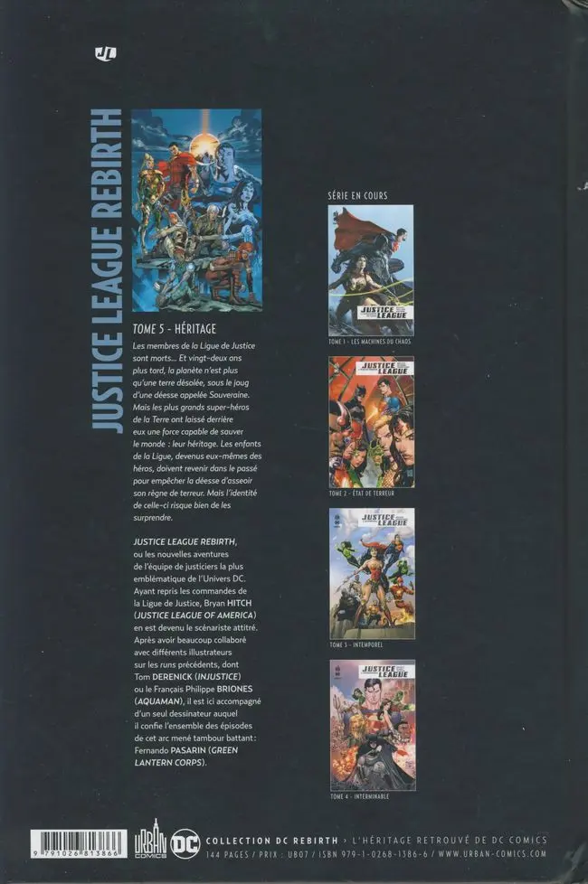 Verso de l'album Justice League Rebirth Tome 5 Héritage