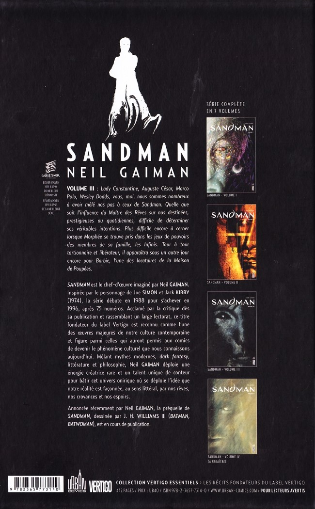 Verso de l'album Sandman Volume III