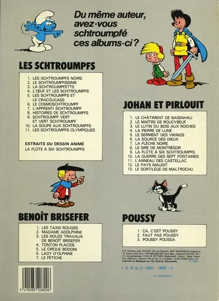 Verso de l'album Johan et Pirlouit Tome 4 La pierre de lune