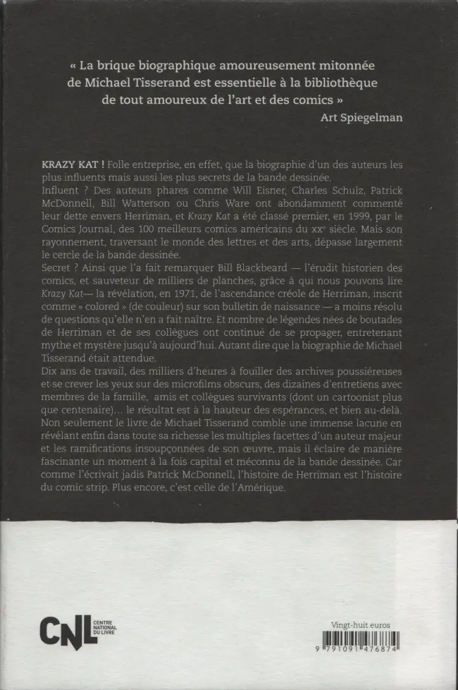 Verso de l'album Krazy Kat - George Herriman Une Vie en Noire et Blanc
