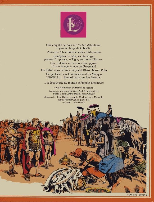 Verso de l'album La Découverte du monde en bandes dessinées Ulysse - Marco Polo