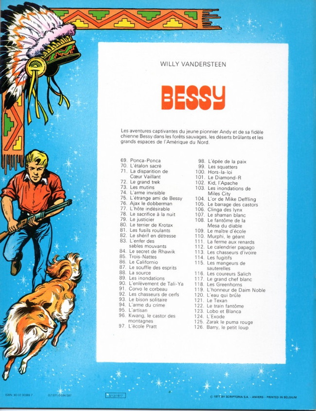 Verso de l'album Bessy Tome 78 Le sacrifice à la nuit