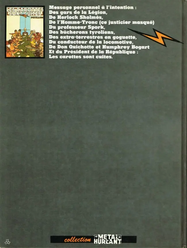 Verso de l'album Les Carottes sont cuites