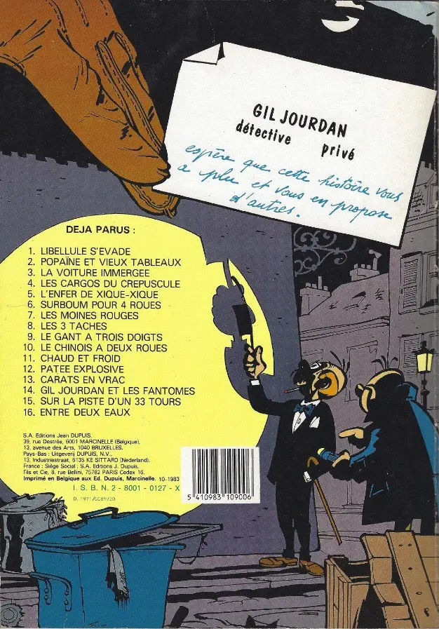 Verso de l'album Gil Jourdan Tome 12 Pâtée explosive -La guerre en caleçon - La poursuite