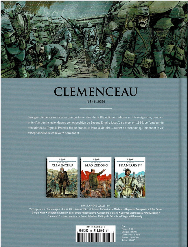 Verso de l'album Les grands personnages de l'Histoire en bandes dessinées Tome 18 Clemenceau