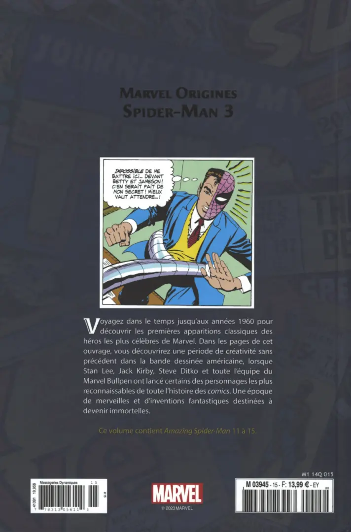 Verso de l'album Marvel Origines N° 15 Spider-Man 3 (1964)