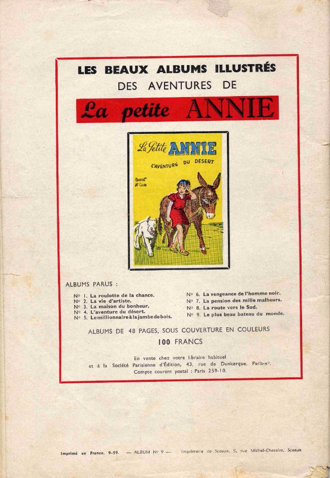 Verso de l'album La Petite Annie Tome 9 Le plus beau bateau du monde