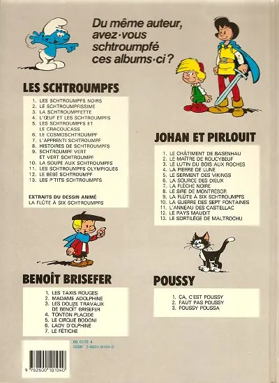 Verso de l'album Johan et Pirlouit Tome 10 La guerre des 7 fontaines