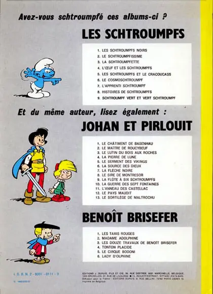 Verso de l'album Les Schtroumpfs Tome 4 L'œuf et les schtroumpfs