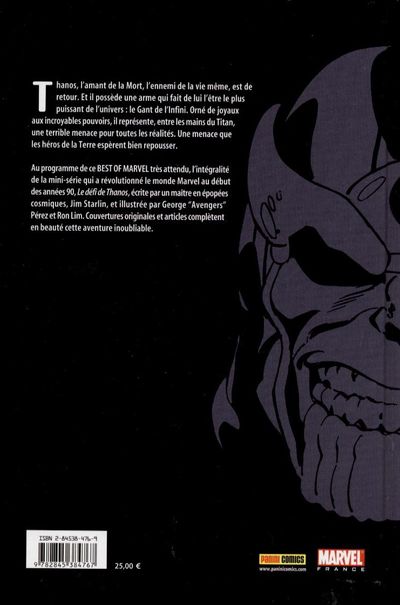Verso de l'album Best of Marvel 4 Le gant de l'infini - Le défi de Thanos