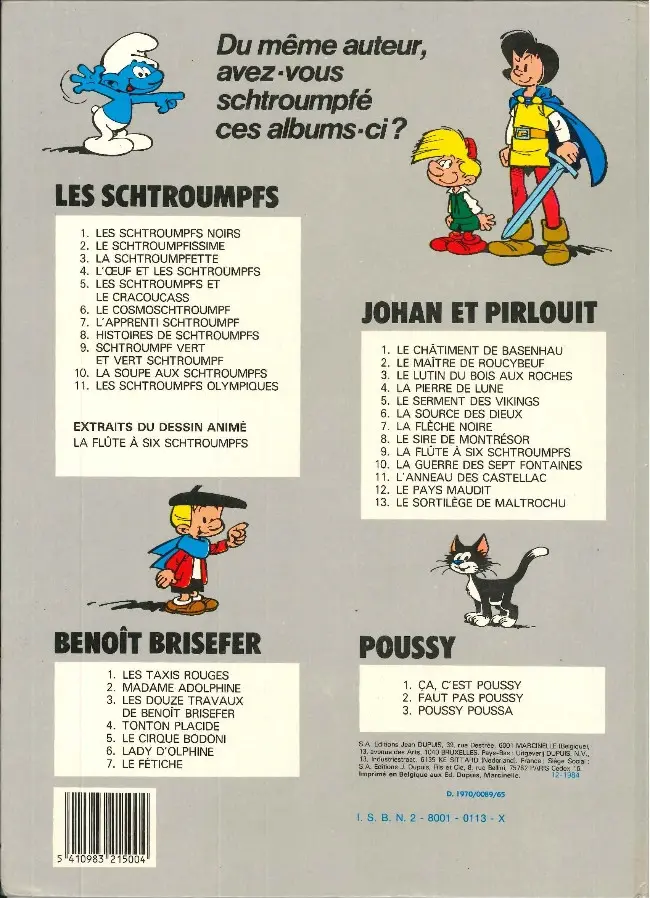Verso de l'album Les Schtroumpfs Tome 6 Le Cosmoschtroumpf