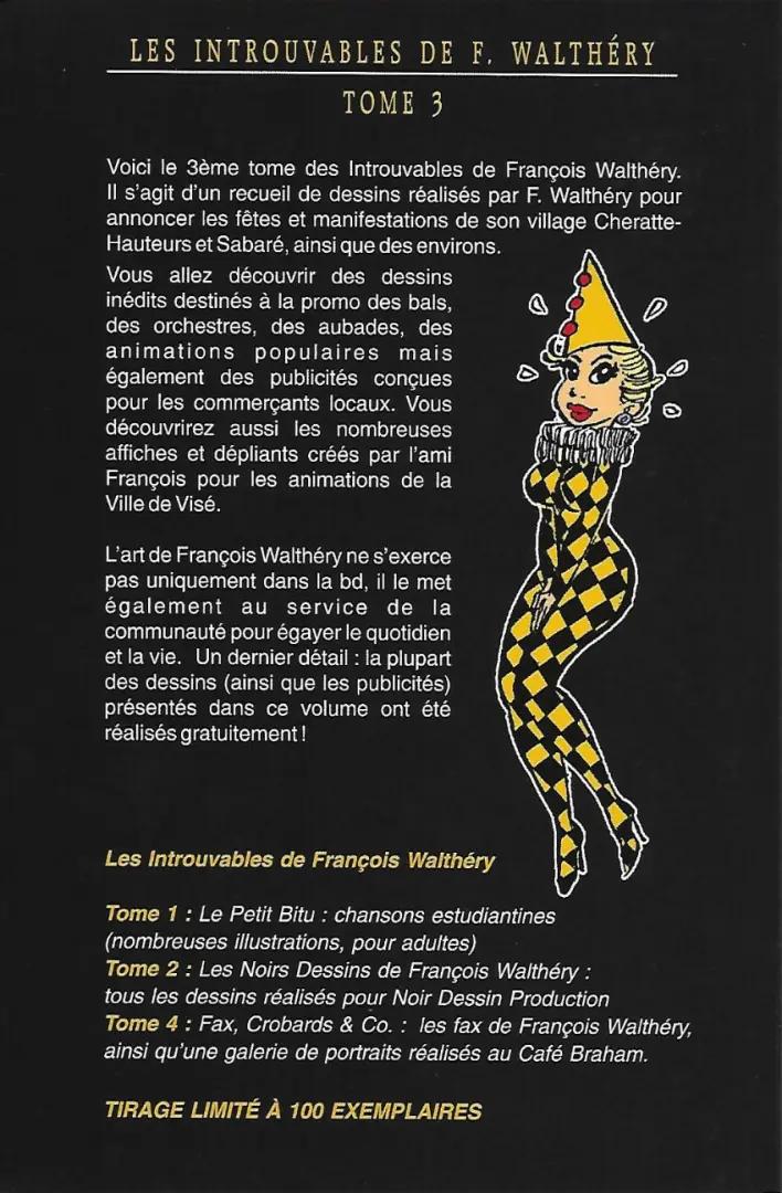 Verso de l'album Les Introuvables de F. Walthéry Tome 3 Fêtes à Gogo