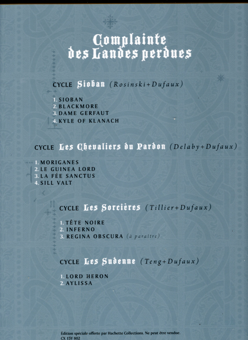 Verso de l'album Complainte des Landes perdues Tome 1 Sioban